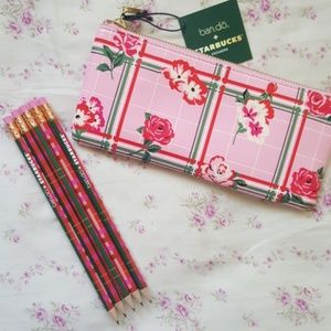 Bando+Starbucks Floral Pencil case & Plaid Pencils